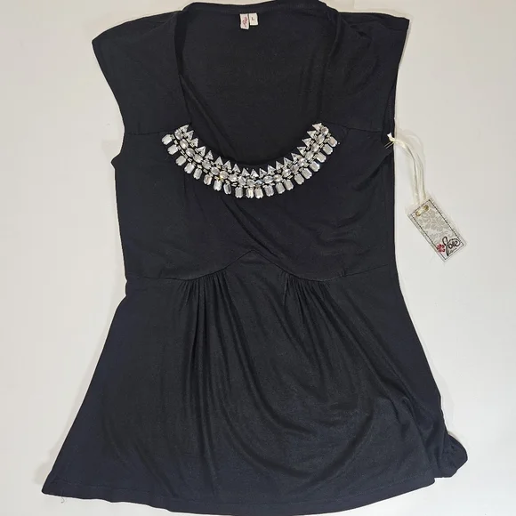 Joie Shirt Womens Large Black Embellished Neckline Sleeveless Blouse Top NEW - Picture 1 of 7